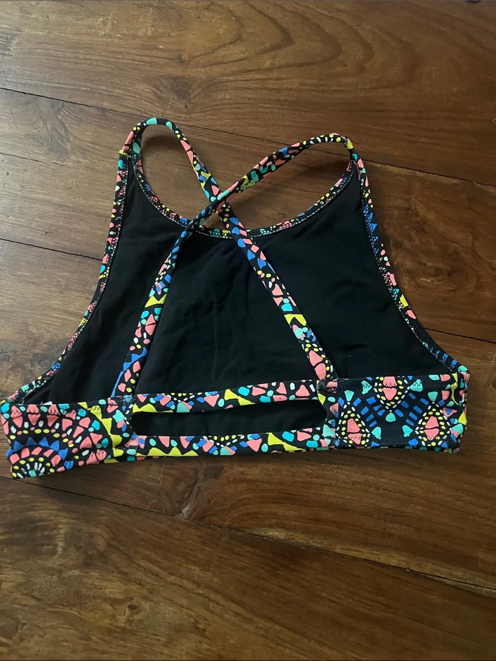 Belle & Rebel Colorful Mandala Print Bikini Top with Black Tie-Side Bottoms